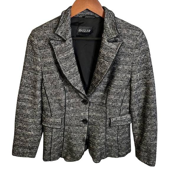 Basler | Tweed Blazer | Wool Cotton Blend | Knited Formal Black, Grey | Size M - Picture 1 of 9